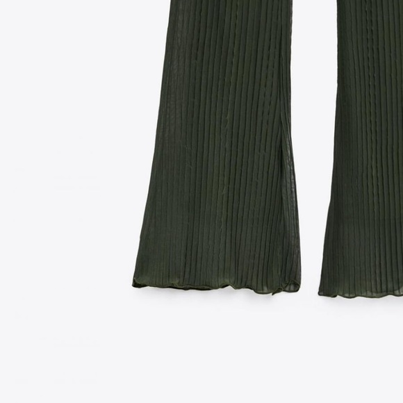 Zara Flared Pleated Pants Dark Green Zara Pants - Picture 6 of 7